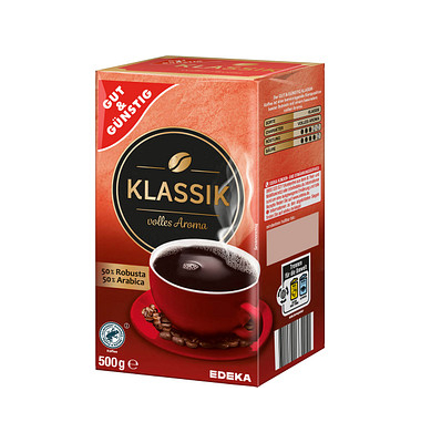 GUT&GÜNSTIG Klassik Kaffee, gemahlen Arabica- und Robustabohnen kräftig 500,0 g
