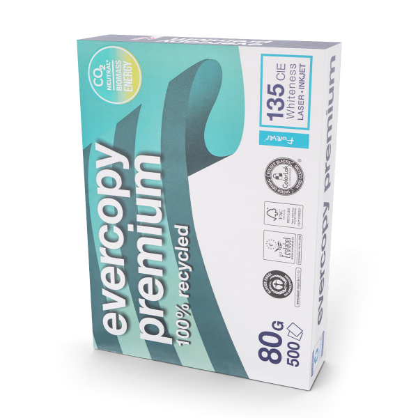 3288580190206 - Recyclingpapier evercopy premium 1902C A4 80g weiß 100er Weiße  3288580190206 500 Stück