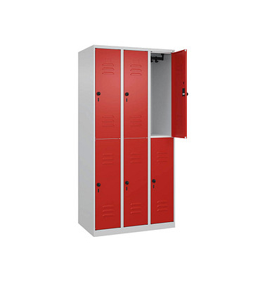 CP Spind Classic Plus lichtgrau, verkehrsrot 080300-30-S10002, 6 Schließfächer 90,0 x 50,0 x 185,0 cm