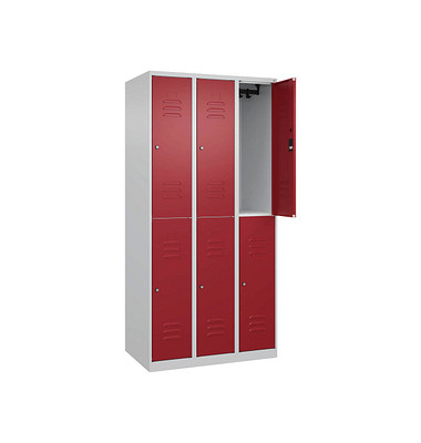CP Spind Classic Plus lichtgrau, rubinrot 080300-30-S10056, 6 Schließfächer 90,0 x 50,0 x 185,0 cm