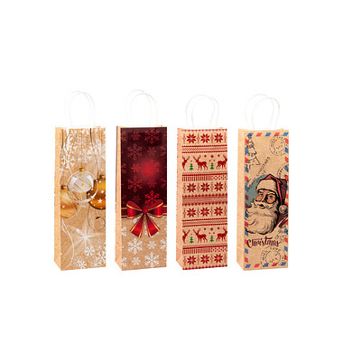 Geschenktasche 88291-SG Weihnachten Serie 4, Weihnachten, Papierkordel, Weihnachtsmotive sortiert, 12cm x 36cm