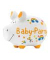 Spardose Schwein (klein) 101876 , "unte Herzen/Regenbogen/Schriftzug Babyparty"