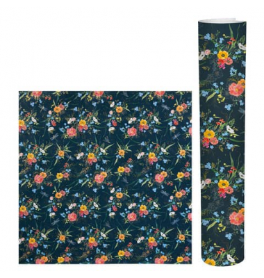Geschenkpapierzuschnitte Verano dark 01 542, Blumen, 50cm x 70cm, dunkelblau/bunt