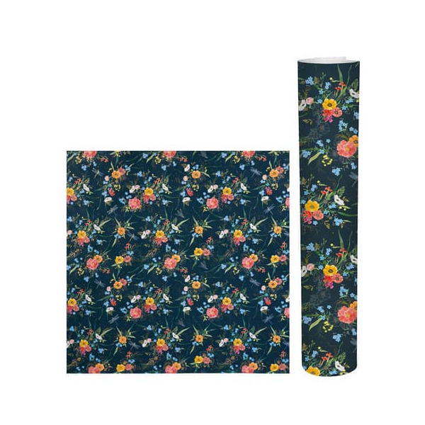 10 Stück TURNOWSKY Geschenkpapierzuschnitte Verano dark 01 542, Blumen, 50cm x 70cm, dunkelblau/bunt 4009835015421 TURNOWSKY