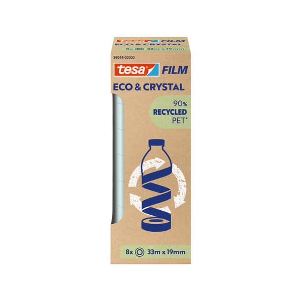 4063565252457 - tesafilm eco & crystal Klebeband - transparenter Klebefilm aus wiederverwertetem PET-Material - reißfest mit starker Klebkraft - 8 Rollen á 33 m x