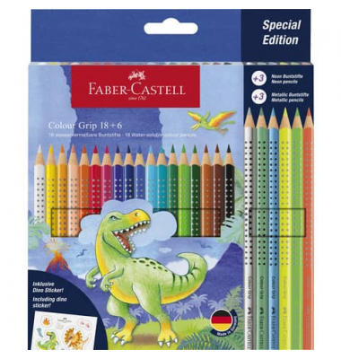 Buntstifte-Set Colour Grip Dino 201546, farbig sortiert, dreikant, Packung