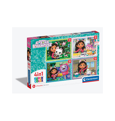 Clementoni Gabbys Dollhouse 4 in 1 Puzzle, 12 - 24 Teile