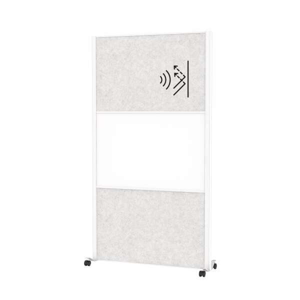 4002390089968 - MAUL Stellwandsystem MAULconnecto 2x Akustikvlies hell 1x Whiteboard Klettverbindung auf Rollen H 1800 x B 1000 mm weiß