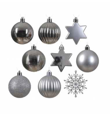 DECORIS Weihnachtskugeln Mix 023922 bruchfest silber 40St