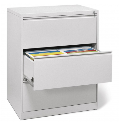 H&auml;ngeregistraturschrank 820132181 BASE LINE, lichtgrau, 3 Schubladen, 2-bahnig