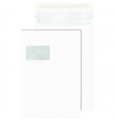 Faltentaschen 30123508, C4, mit Fenster, 20mm-Falte, haftklebend, 130g, weiß