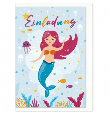 Einladungskarten 50-026 115mm x 165mm (BxH) Meerjungfrau bunt
