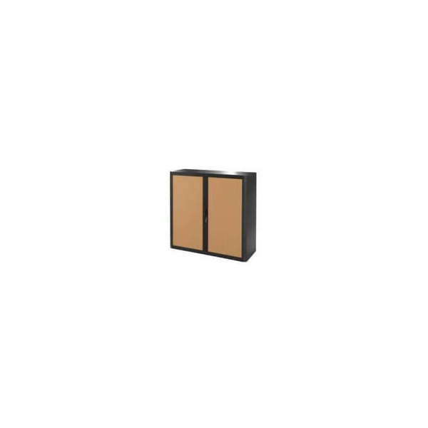 PAPERFLOW Rollladenschrank easyOffice E1CT0005100045, abschließbar, 2 OH, schwarz/buche, 110x104x41,5cm (BxHxT) 3660141930085 PAPERFLOW