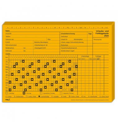 Urlaubs- und Fehltagekarten 2900/24-10, A5 quer, 2024