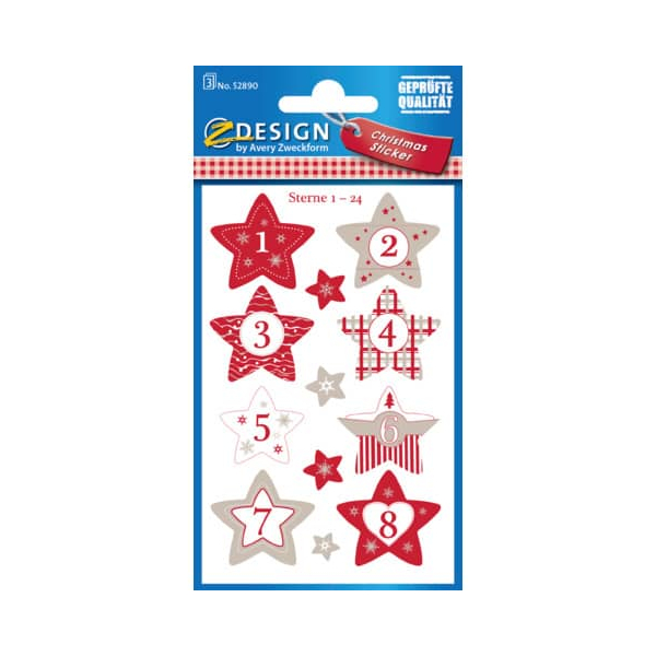 10 Stück AVERY Zweckform Sticker Sterne 1-24 Papier 4004182528907 AVERY Zweckform 24 Stück