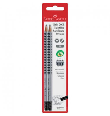 Bleistift-Set GRIP 2001 mit Radierer, 117291, 2x silbergrau, k.A., B