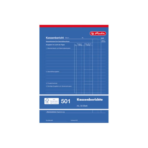 10 Stück Herlitz Kassenberichtsblock A5 501 4008110882512 Herlitz