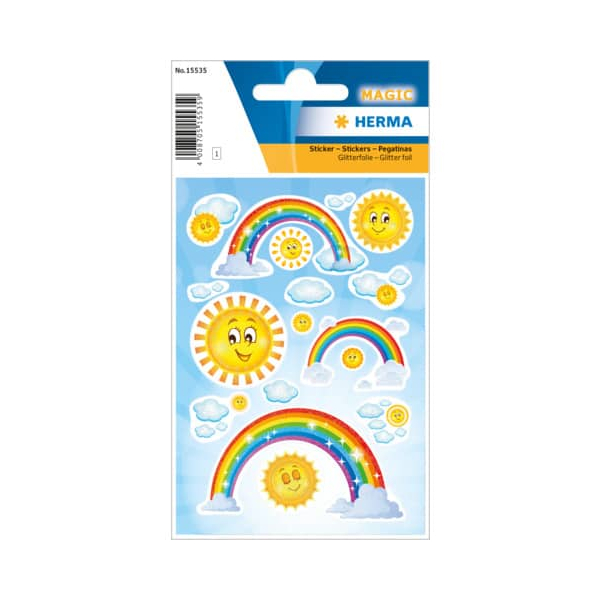 10 x HERMA Schmucketikett MAGIC Rainbow Glitterfolie 1 Bl 1 Pack