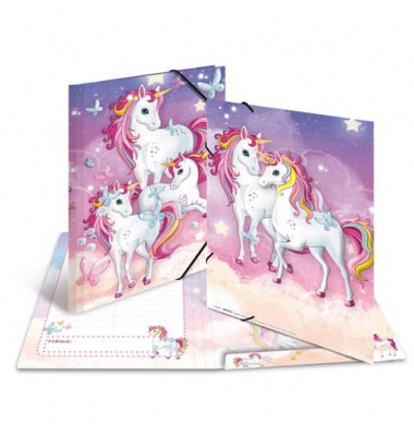Gummizugmappe 19457, A3 Motiv Einhorn Karton, mit 3 Einschlagklappen