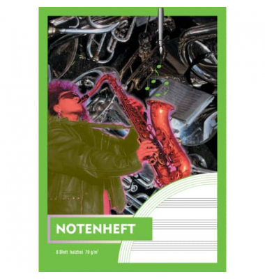 Notenheft 2474, Lineatur 14 / Notenlinien, A4, 70g, grün, 8 Blatt / 16 Seiten