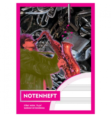 Notenheft 2472, Lineatur 14 / Notenlinien, A5, 70g, rosa, 8 Blatt / 16 Seiten