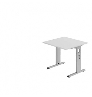 Schreibtisch, manuell höhenverstellbar, 65-85cm (H), 80x80cm (BxT), quadratisch, grau / silber