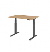 Sitz-Steh-Schreibtisch Basic, elektrisch h&ouml;henverstellbar, 64-129cm (H), 120x80cm (BxT), rechteckig, asteiche / graphit