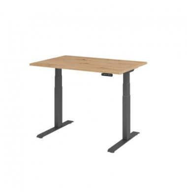 Schreibtisch Basic, elektrisch höhenverstellbar, 64-129cm (H), 120x80cm (BxT), rechteckig, asteiche / graphit