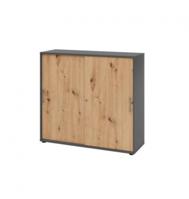 Schiebet&uuml;renschrank V1753S/G/R/RE, abschlie&szlig;bar, 3 OH, asteiche, 120x110x40cm (BxHxT)