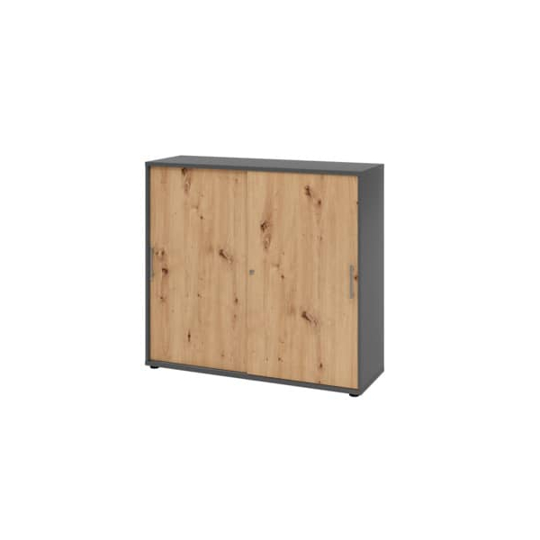 Hammerbacher Schiebetürenschrank V1752/V1753 V1753S/G/R/RE, abschließbar, 3 OH, asteiche, 120x110x40cm (BxHxT) 4032062304853 Hammerbacher 2 Stück