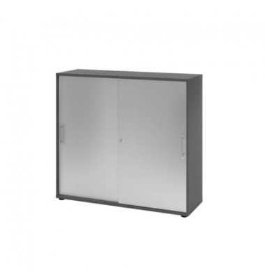 Schiebet&uuml;renschrank V1753S/G/S/RE, abschlie&szlig;bar, 3 OH, silber, 120x110x40cm (BxHxT)