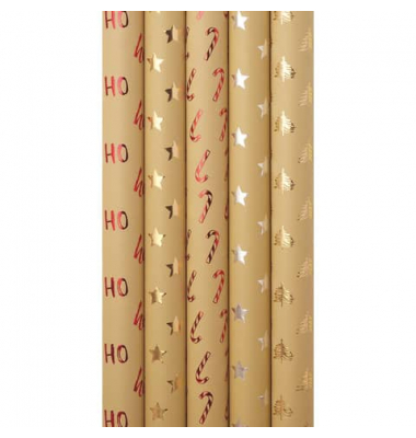 Geschenkpapier Shining Moments 33013 202158, sortiert, (5 Motive), Weihnachten, 70cm x 1,5m, farbig sortiert