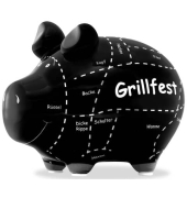 Spardose Schwein (klein) 101751 , "GMarkierung Fleischteile Schwein/Schriftzugrillfest"