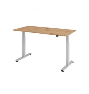 Schreibtisch, elektrisch höhenverstellbar, 72-119cm (H), 160x80cm (BxT), rechteckig, asteiche / silber