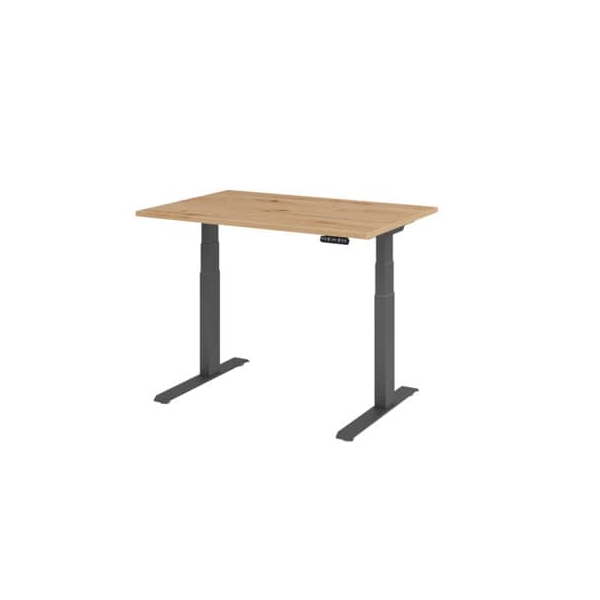 Hammerbacher Sitz-Steh-Schreibtisch Basic, elektrisch höhenverstellbar, 64-129cm (H), 120x80cm (BxT), rechteckig, asteiche / grau  Hammerbach