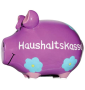 Spardose Schwein (klein) 100851 , "Bl&uuml;ten/Schriftzug Haushaltskasse"