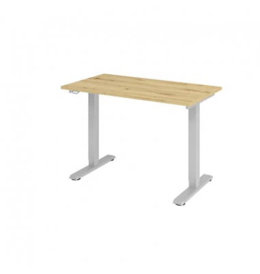 Schreibtisch, elektrisch höhenverstellbar, 71-120cm (H), 120x67cm (BxT), rechteckig, Asteiche / silber