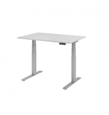 Schreibtisch, elektrisch höhenverstellbar, 64-129cm (H), 120x80cm (BxT), rechteckig, grau / silber