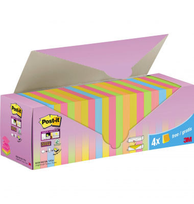 Haftnotizen R330 SSCOL VP24, Super Sticky Z-Notes Promotion, 76x76mm, blau/gelb/grün/orange/rosa, quadratisch