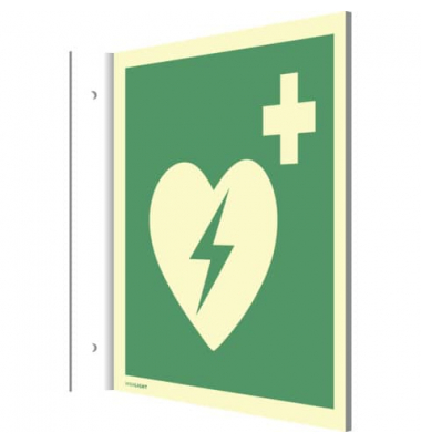 2248153 Fahnenschild Defibrillator AED Fahnenhinweisschild