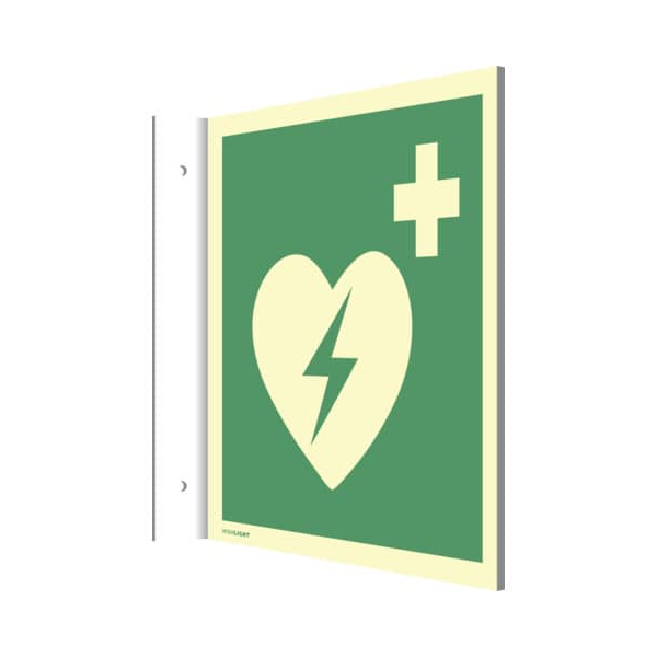 4060081041169 - moedel Fahnenschild „Automatischer externer Defibrillator AED“ EN ISO 7010 Leuchtklasse C 160 mcd m² bis 148 m L 148 x B 148 mm Kunststoff