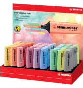Textmarker STABILO BOSS ORIGINAL Pastel Display, 70/45-4, Display, 14-farbig sortiert, 2-5mm Keilspitze