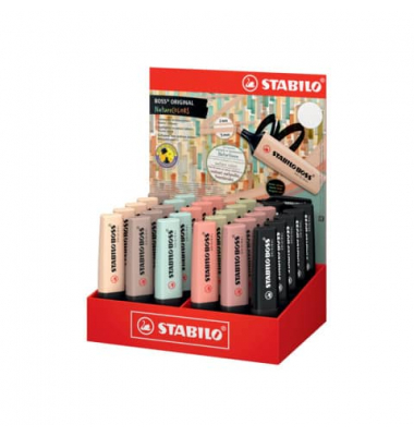 Textmarker STABILO BOSS ORIGINAL NatureCOLORS Display, 70/30-2-2, Display, 7-farbig sortiert, 2-5mm Keilspitze