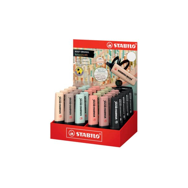 30 Stück Stabilo Textmarker STABILO BOSS ORIGINAL NatureCOLORS Display, 70/30-2-2, Display, 7-farbig sortiert, 2-5mm Keilspitze  Stabilo