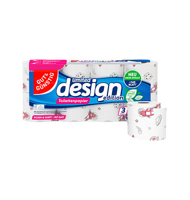 Toilettenpapier limited design edition, mit Duft, 5576540000, 3-lagig, weiß mit Dekor, 180 Blatt / Rolle,