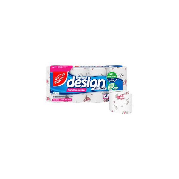4311501769713 - Toilettenpapier limited design edition mit Duft 5576540000 3-lagig weiß mit Dekor 180 Blatt Rolle 4311501769713 Gut & Gü 8 Rolle 4311501769713 - Toilettenpapier limited design edition mit Duft 5576540000 3-lagig weiß mit Dekor 180 Blatt Rolle 4311501769713 Gut & Gü 8 Rolle