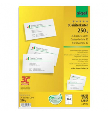 PC Visitenkarten glatter Schnitt hochweiß 85x55mm 250g 800 Stück