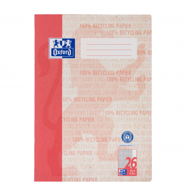 Schulheft 400158976 Recycling, Lineatur 26 / kariert mit weißem Rand, A4, 90g, rot, 16 Blatt / 32 Seiten