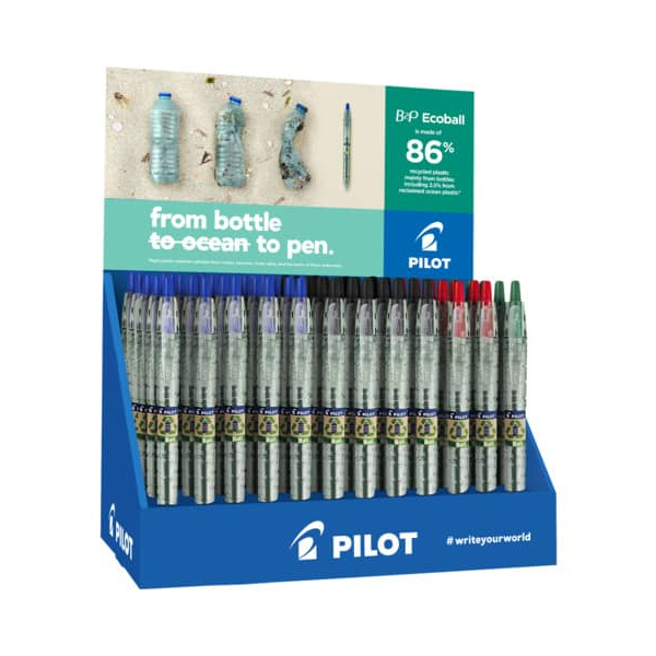 60 Stück Pilot Kugelschreiber Bottle 2 Pen Ecoball BP-B2PEB-M-BG-D60, blau / schwarz / rot / grün, 0,4mm, nachfüllbar  Pilot