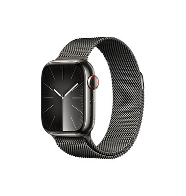 Apple Watch Series 9 45 mm Edelstahl (GPS+Cellular) Milanaise Loop  schwarz, graphit